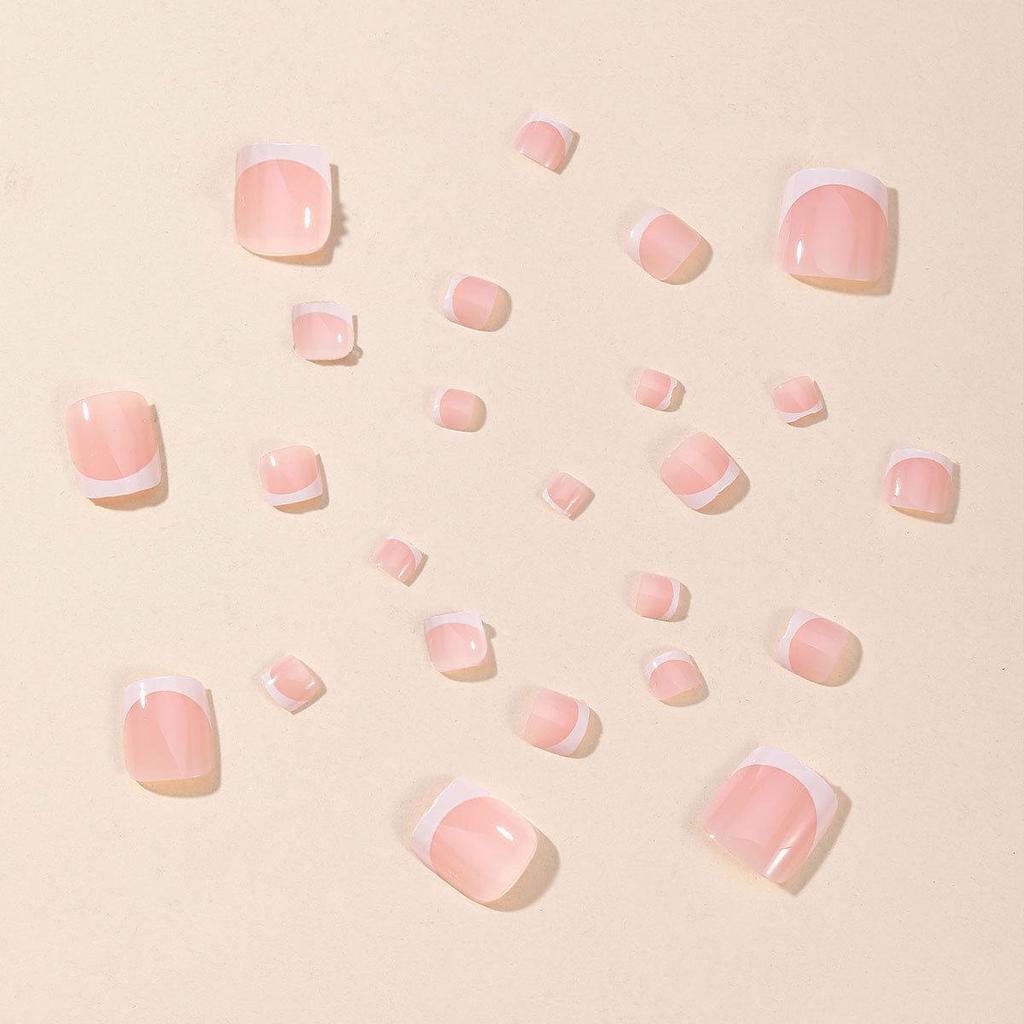 Simple White French Edge Removable Toenail Patches - Finished False Nails