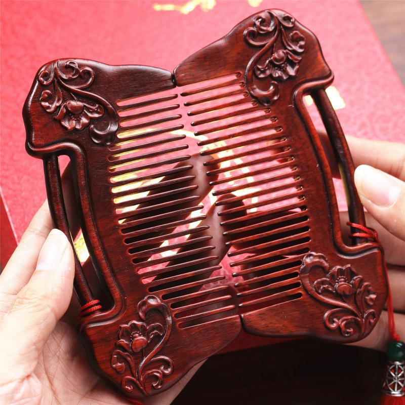 Red Sandalwood & Rosewood Comb Set - "Forever in Love" Wedding Gift for Hair Styling