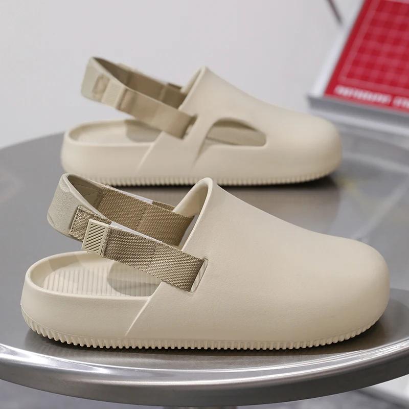 

Новые летние мужские тапочки, мужские мюли на плоской подошве, пляжные сандалии, быстросохнущие водонепроницаемые тапочки, повседневные, для работы, сада, легкие тапочки 40 хаки