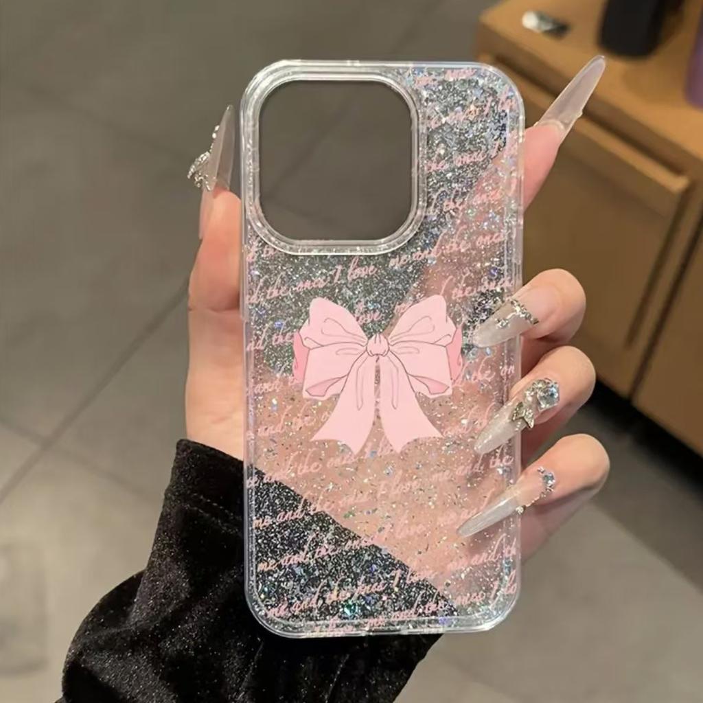 Glitter IMD pink bow for iPhone11 Apple 11ProMax mobile phone case 11/11 European and American Epoxy