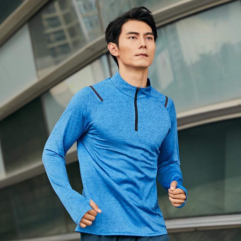 Spring Autumn Stand Collar Zipper Quick Dry Running Tee Male Long Sleeve Sportswear T-shirt Men