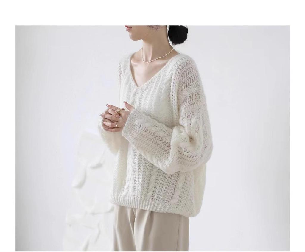 Women's Soft Mohair V-Neck Sweater - French Style, Lightweight Spring Knitwear
