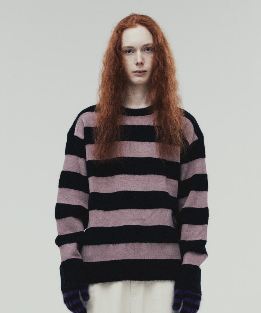 THEVINYLHOUSE Mohair Bold Striped Sweater Purple (Vh2Dfuk603A)