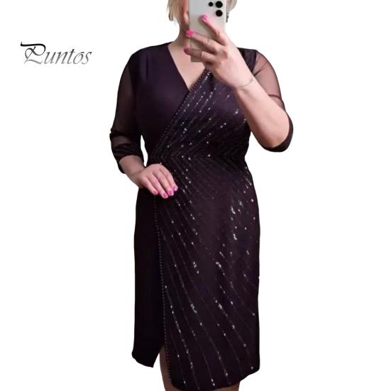 

Женское повседневное платье с V-образным вырезом, коротким рукавом, облегающее платье длиной до колена, украшенное пайетками, однотонное платье 3XL фиолетовый
