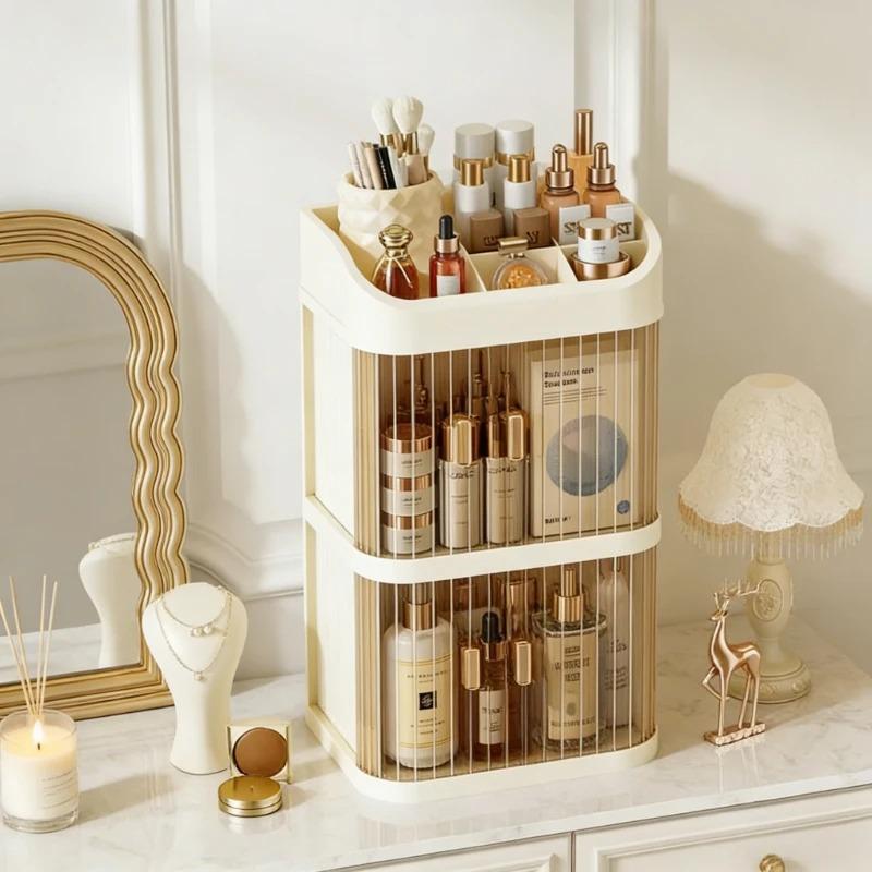 Space-Saving Corner Makeup Organizer with Drawers, Large Capacity Cosmetic Storage Box for Skincare, Makeup & Beauty Tools
