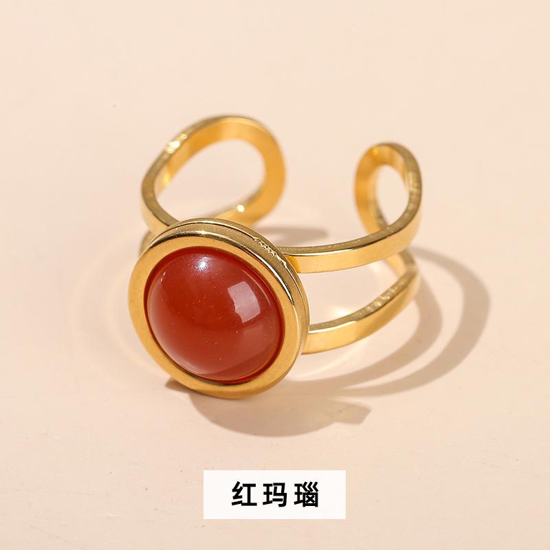 1Pcs Men s and women s crystal agate ring, stainless steel ring, retro and simple finger ring
