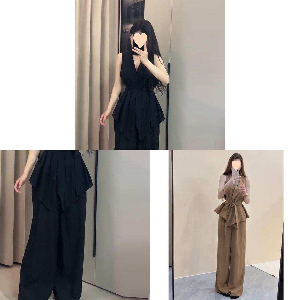Urban Style Sleeveless Cropped Top High Waist Wide Leg Pants Summer Suit For Women