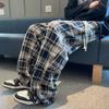 Woolen Fleece Lined Plaid Pants High Waisted Classic Vintage Black Casual Straight Leg Pants Slimming Bell Bottoms For Men Women