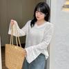 Large Size Women's Clothing Lazy Wind Horn Sleeves Hollow Thin Blouse Spring New Fashion Sweater 132000