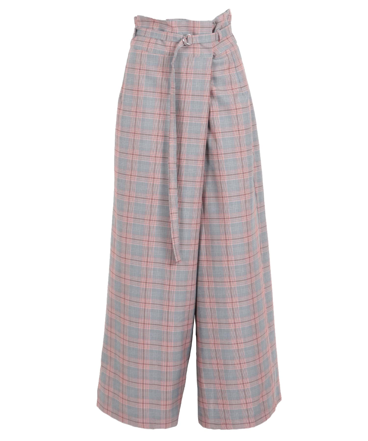 

Kobe Lettuce Прямые Широкие Брюки на Резинке Стильного Дизайна Размер Черный Клетка Женский Пояс, [M3962] M,