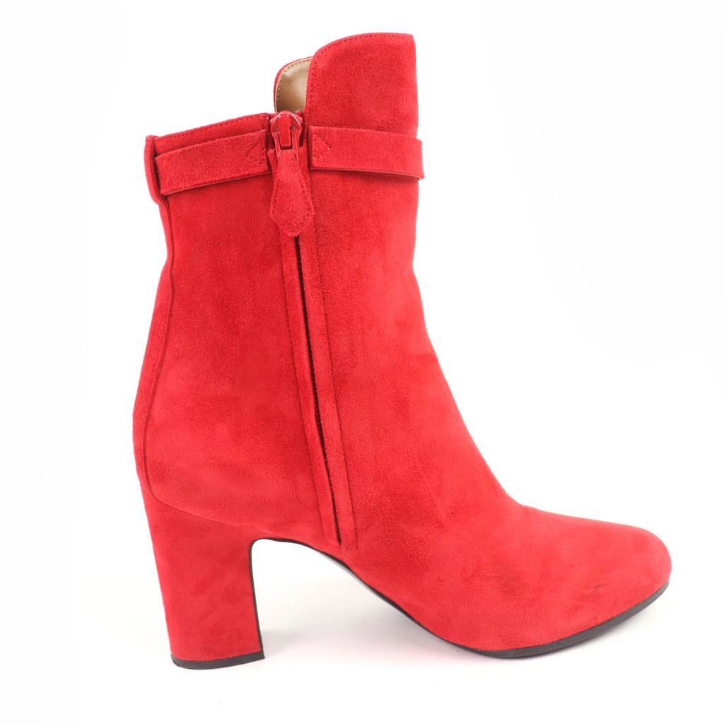 Hermes Short Boots JOUEUSE Kelly Metal Suede Leather Red Suede Leather 37.5 Used