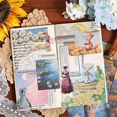 50sheets/book Scrapbook Pape Cartoon Landscape Character Little Prince Style Iridescent Handbook Scrapbook Diary Decoration