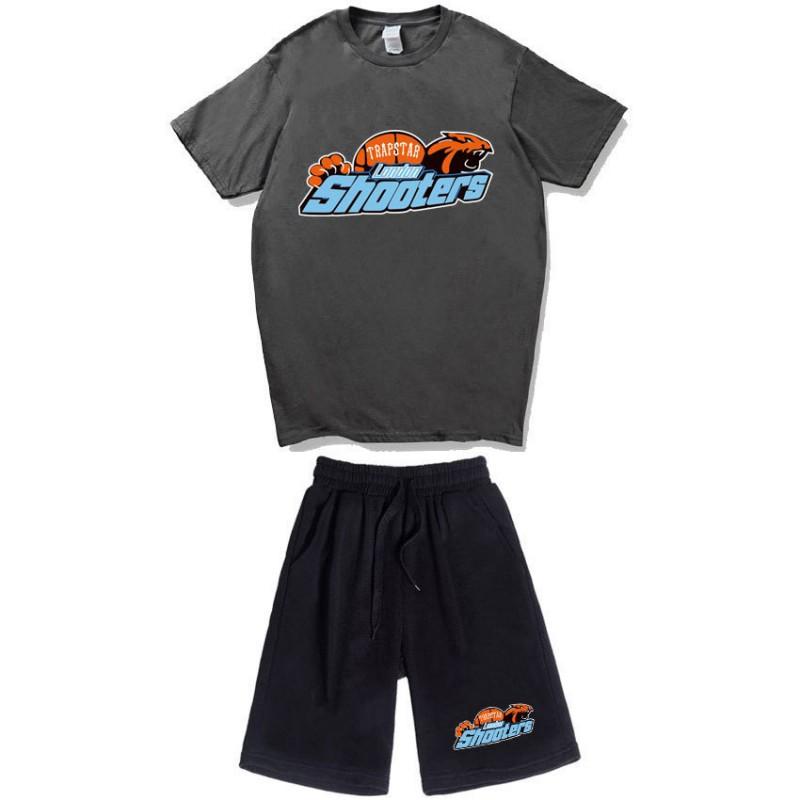 Mens Casual Sport Shorts Set With Tiger Head Print Cotton Blend Tee Straight Fit Mid-Length Pants