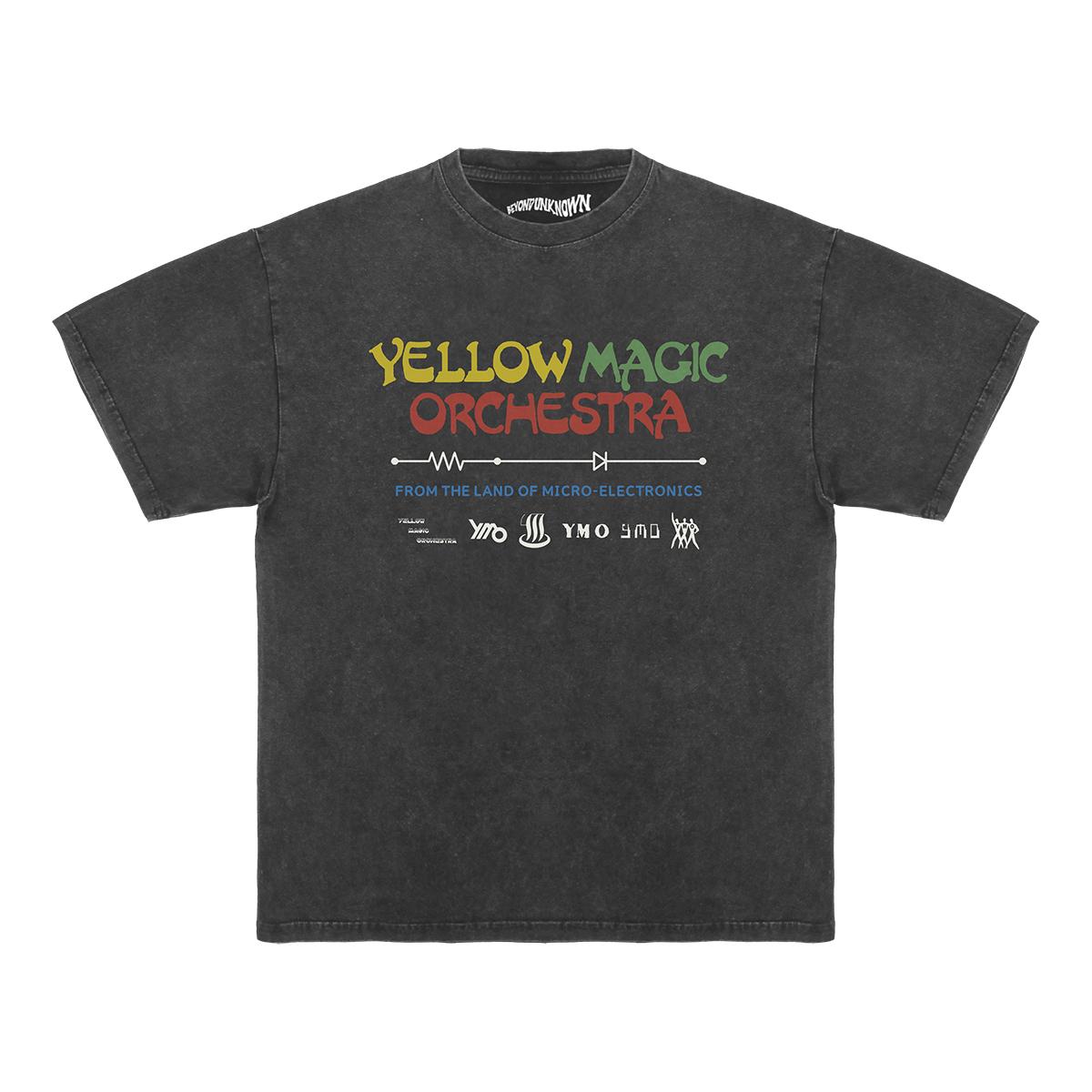 YMO T Shirt Yellow Magic Orchestra Haruomi Hosono Ryuichi Sakamoto Kraftwerk Washed Loose Drop Shoulder Mens Printed Shirt S