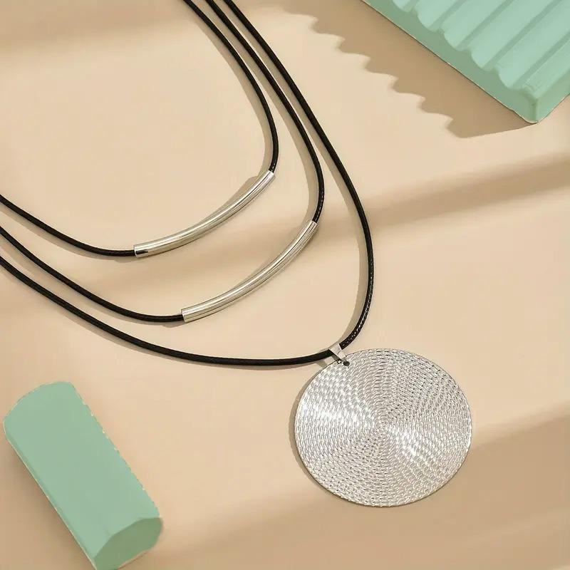 Fashion Disc Pendant Three-layer Necklace Sweater Chain Jewelry Collarbone Chain Accessories