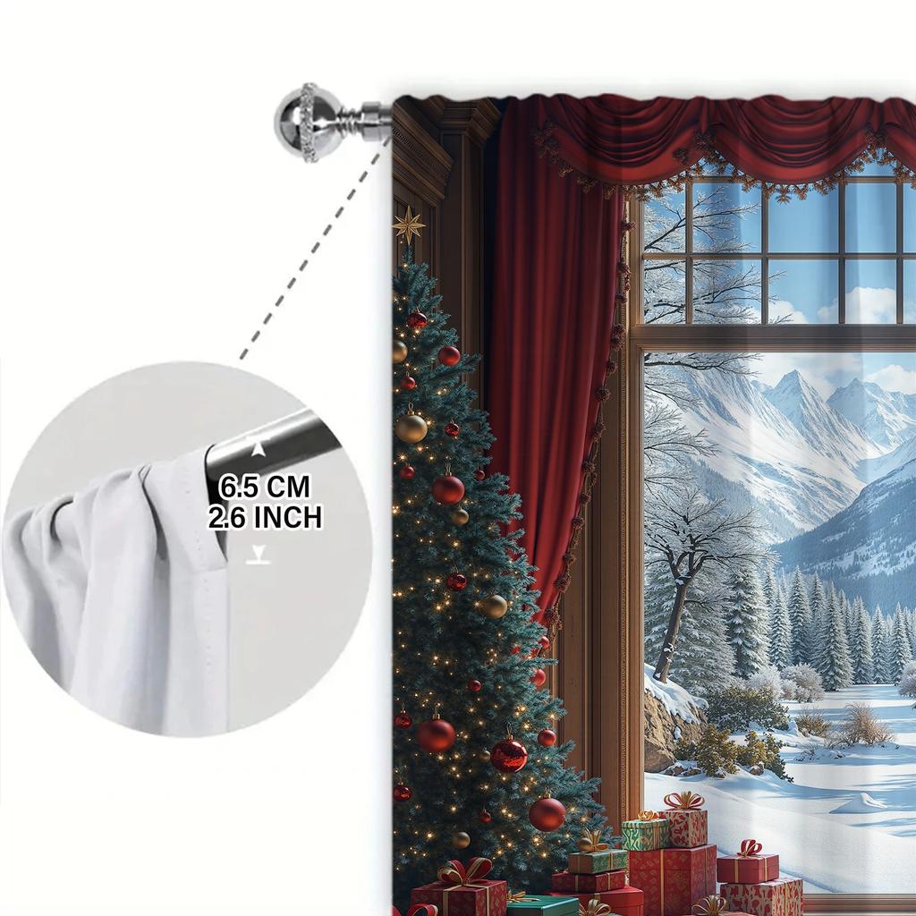 Set Of 2 Christmas Snow Printed Curtain Home Decor Window Treatment Bedroom Office Kitchen With Rod Pocket Polyester Ideal For Sleeping Area