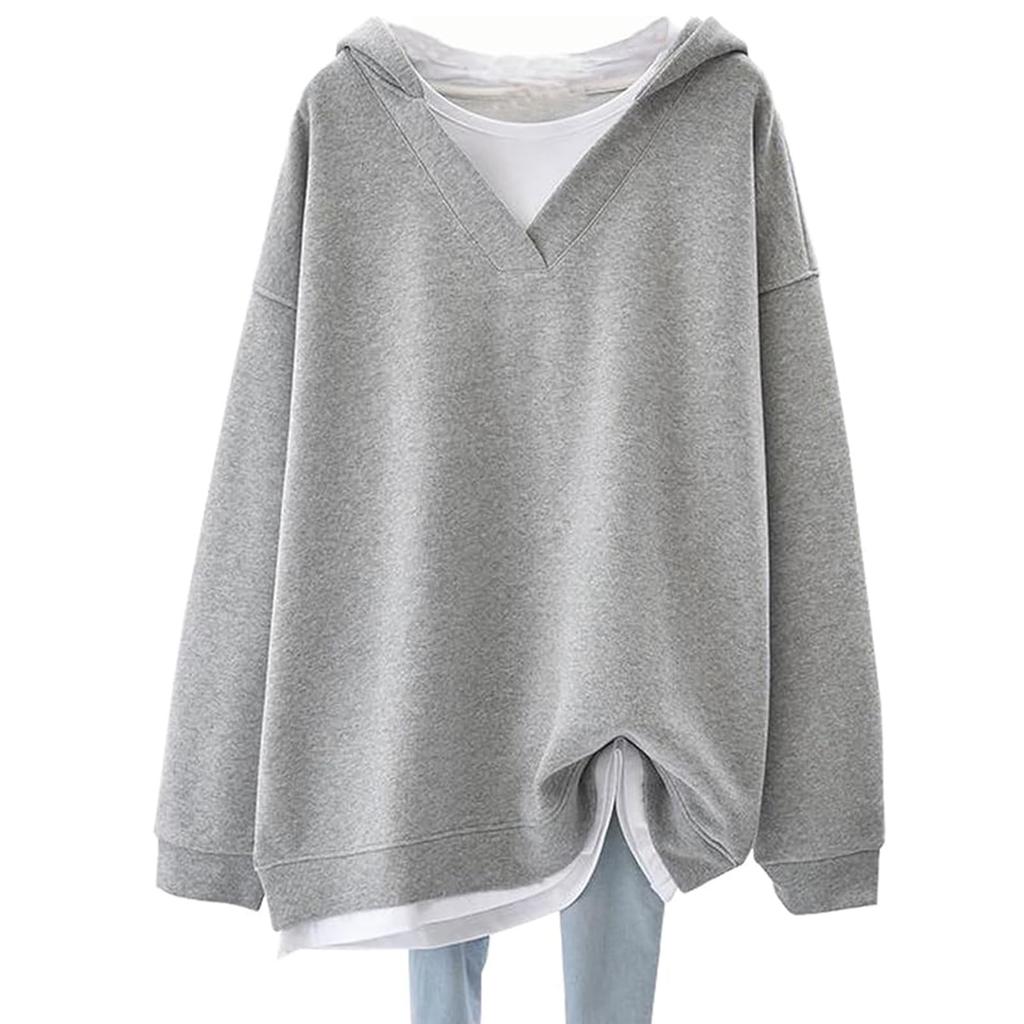 Pullover Layered Solid Long Loose Everyday Winter [Leadamon-oee] Women's Hoodie, Sweatshirt, Look, Color, Sleeves, Fit, Flattering, Lightweight,