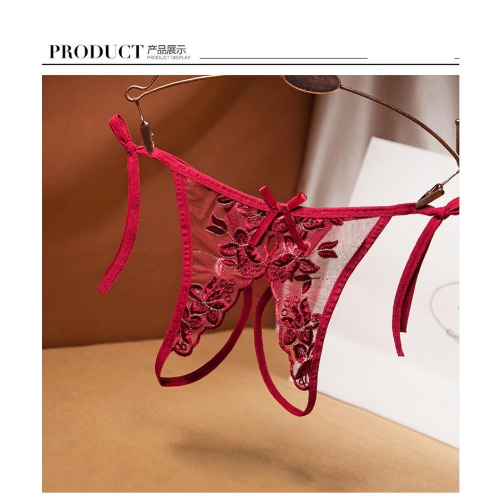 Sexy Lace-up Large-size Embroidered Panties, Ultra-thin and Hot Temptation Straps, Fun Open Crotch Free Thong Women 3039
