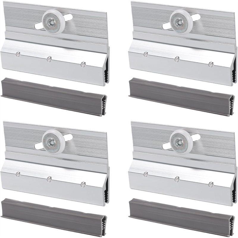ABWR-Frameless Shower Door Top Bracket Roller Assembly(4 Pcs), 3/4  Ball Bearing Wheel, Adjustable Aluminum With Glazing Vinyl