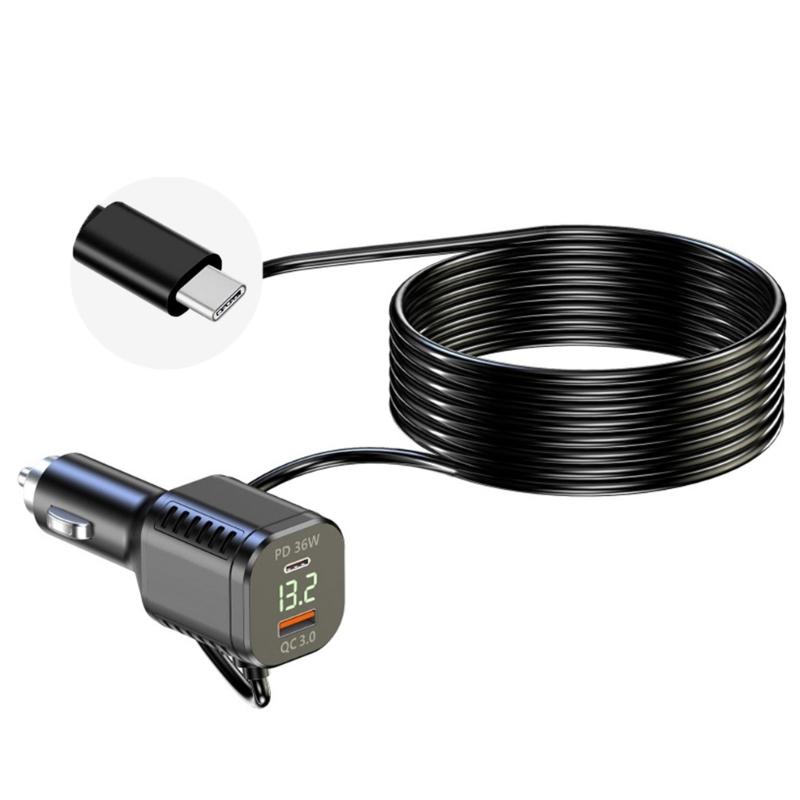 Car Power Adapter Small  USB Cable Fast Charging Adapter 3.5M Long Featuring QC3.0 & PD36W Quick Charges for DVR Devices