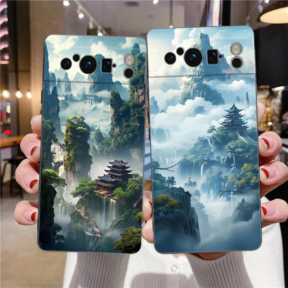 Handyhülle Für Google Pixel 8 7 6 Pro 8A 7A 6A TPU Hülle Weiches Silikon Stoßfest Schwarze Abdeckung Landschaftskunst