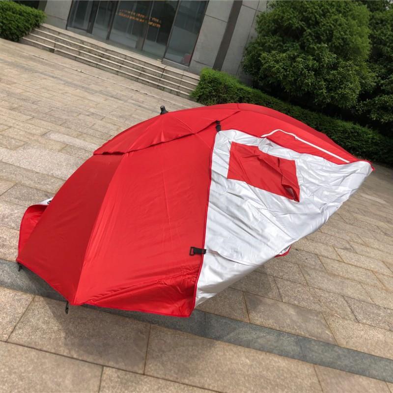 2.4m Oxford Fabric Beach Umbrella With Window Fishing Sun Protection UPF40 Manual Open 8-Rib Iron Frame