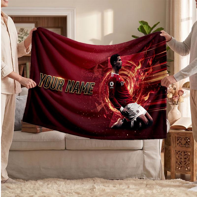 Coperta Personalizzata in Pile Cristiano Ronaldo con Logo Calcio, Testo Nome Personalizzato Morbida Calda Coperta da Divano per la Casa