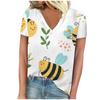 vintage women bee print t shirt short sleeve v neck tops comfortable t-shirts
