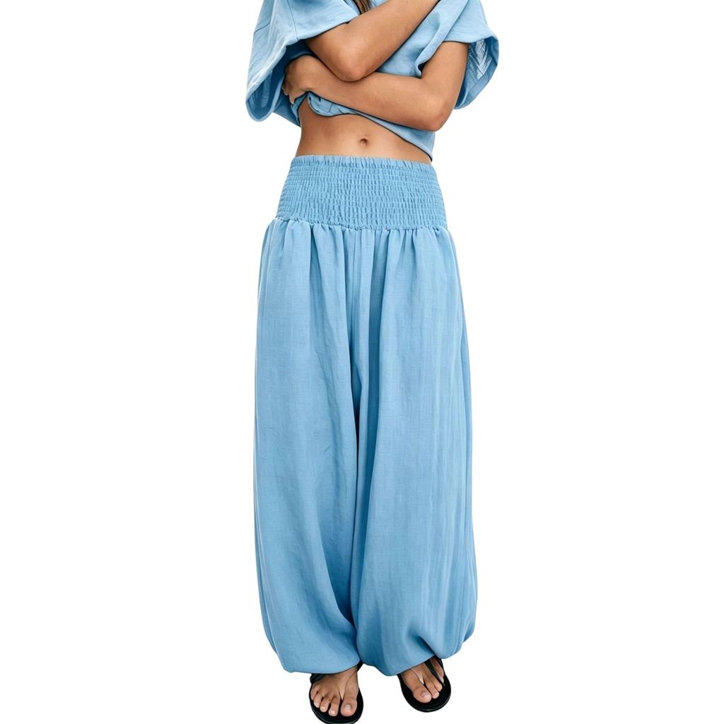 Women High Waist Loose Fit Lantern Pants Elastic Waistband Casual Relaxed Fit Lightweight Trousers for Everyday Wear
