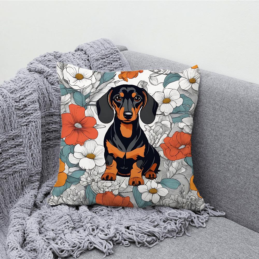 Lovely Dachshund Dog Cartoon Pillow Case Soft Cushion Cases for Farmhouse Sofa Decor Home Decorations and Protector Pillow Case