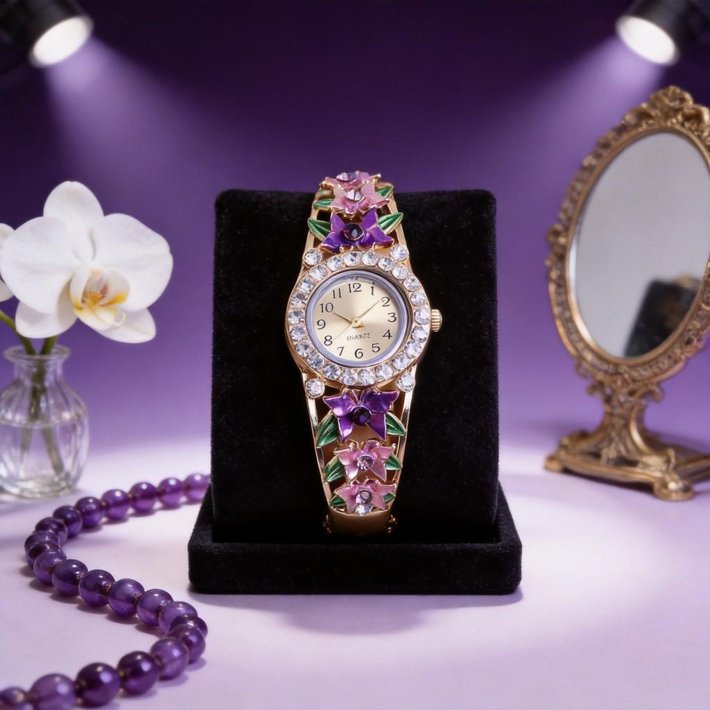 Korean Fashion Ladies Butterfly Flower Quartz Watch With Alloy Band For Casual Wear