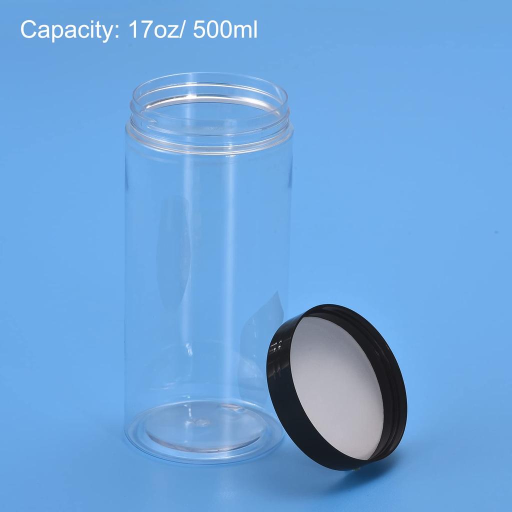 uxcell Round Plastic Jars with Black Screw Top Clear Empty Containers for Storage and Wide 4 Pieces Lid, Organization, Mouth, 1500ml,