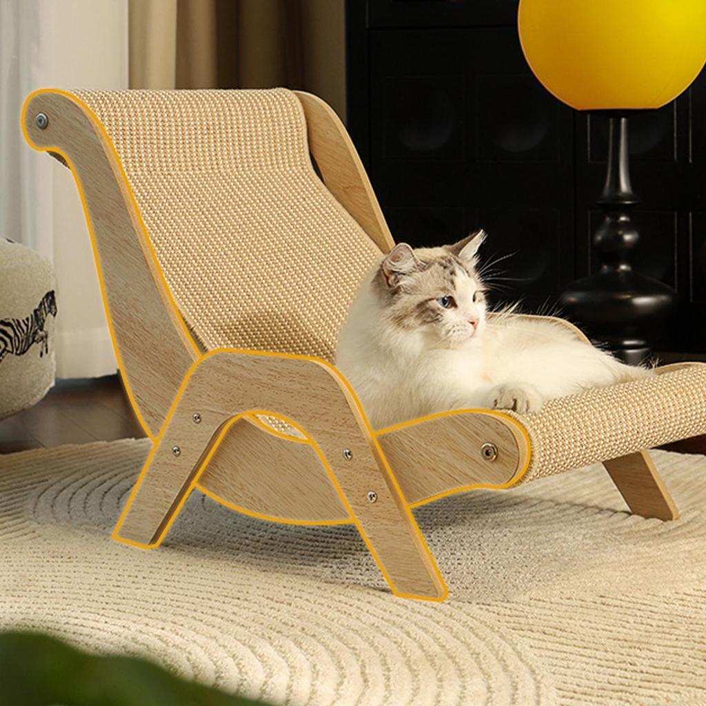 Sisal Cat Chair Wooden Cat Lounge Chair Pet-Friendly Multi-Functional Cat Scratcher Cat Scratch Chair for Playing Cat Supplies