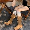 Women Sweet Bowknot Arm Leg Sleeves Ruffled Trim Sun Protective Ribbed Knit Arm Leg Covers Fingerless Gloves Accessories