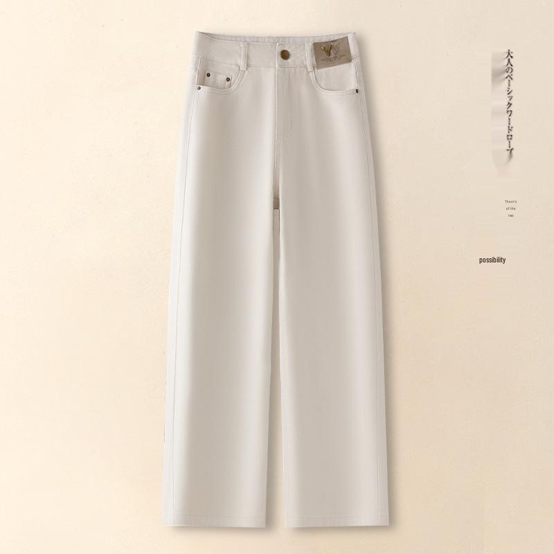 

Women s Fashionable High-Waist Loose Wide-Leg Pants - 2026 Spring Bestseller, Slimming & Wear-Resistant Design Off-White-Cropped