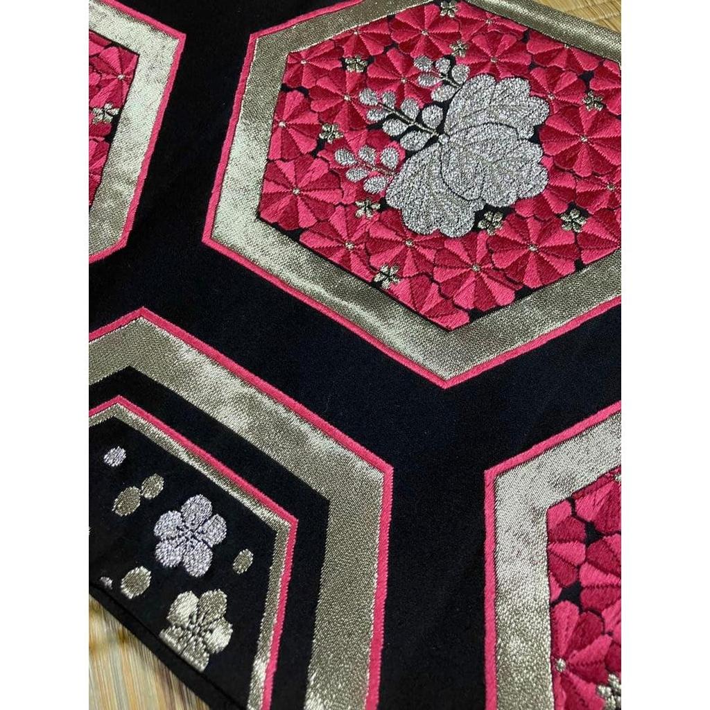 Used Black background Fukuro obi and shibori obiage