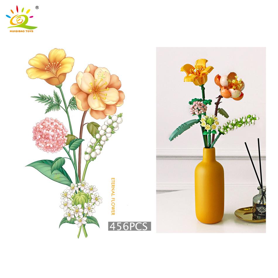 Flower Bouquet Building Block 3D Model Bricks Toys For Girl Boy Friends Kit Set Simulation Rose Plant Potted Gift