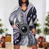 Women Plus Size V Neck Long Sleeve Printed Fitted Straight Dress White Black