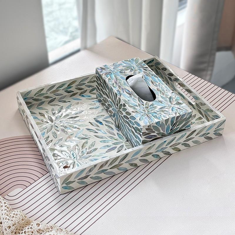 Creative Natural Seashell Tissue Box Nordic Square Rectangular Tissues Storage Box Family Living Room Table Decoration Ornaments
