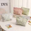 Compact Travel Case Floral Cotton Makeup Bag, Large Capacity Toiletry Bag with Multi Portable Beauty Storage Compartments, Cute Skincare Cosmetic