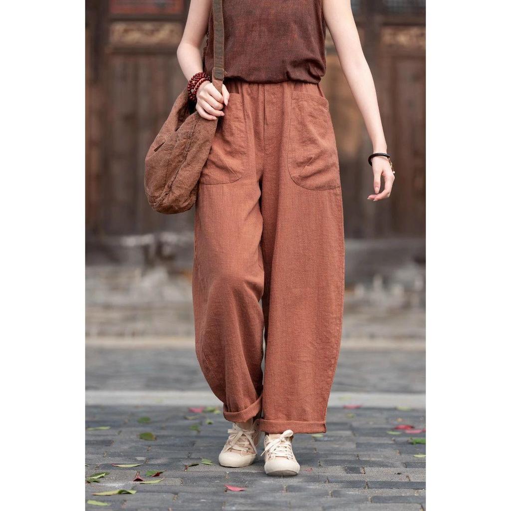 Women's 2026 Cotton-Linen Casual Wide-Leg Carrot Pants