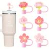Cherry Flower Silicone Straw Cover For Stanley Cup Cute Silicone Flower Shape Drinking Dust Cap Straw Tips Cover Cup Accessories