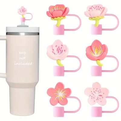 Kirschblüten Silikon Strohhalmabdeckung für Stanley Becher Niedliche Silikon Blumenform Trinkstaubkappe Strohhalmspitzenabdeckung Becherzubehör