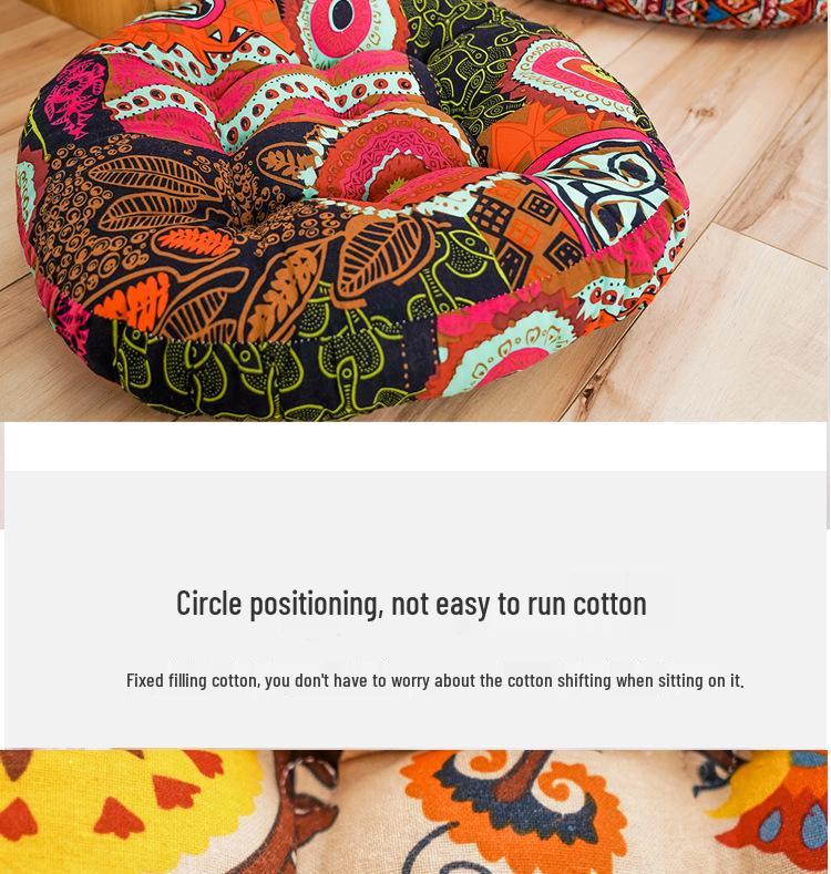 Ethnic Fabric Thickened Round Cotton Linen Cushion for Bay Window, Tatami, Prayer, Teahouse, or Yoga.