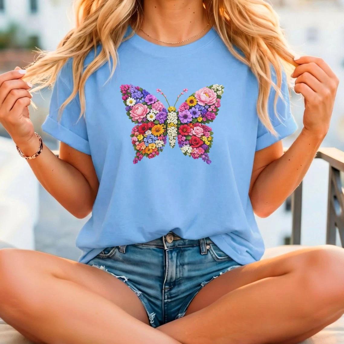 Floral Butterfly Tee | Flower Collage Graphic Shirt S