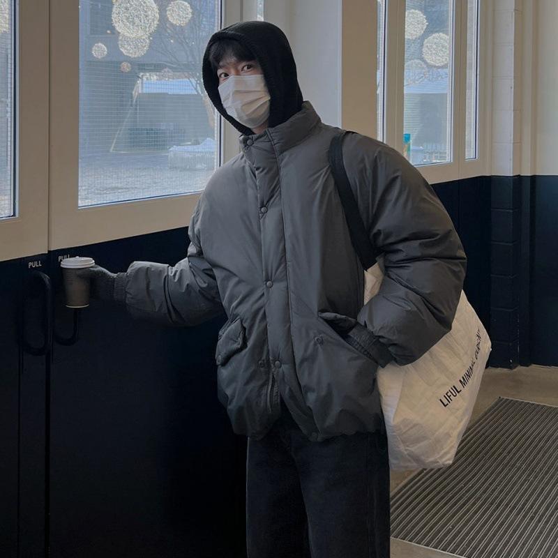 Baumwollmantel mit Stehkragen für Herren, warmer Wintermantel im koreanischen Stil, lockerer und trendiger Baumwollmantel, verdickte Baumwolljacke