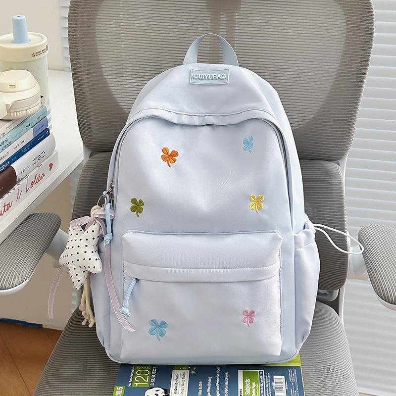 Schoolbag Fresh Four-leaf Clover Junior High School Student Schoolbag Large Capacity Embroidered Backpack Japanese Lightweight Versatile Casual