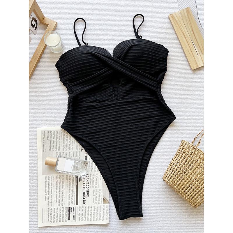 

Wrinkled Bra Cup Swimsuits Female Swimwear One Piece Swimsuit Women Monokini High Cut Bathing Suit Swim Beach Wear Bodysuit L чорний