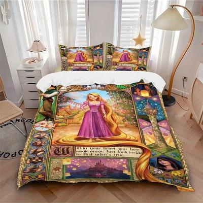 3pcs Cartoon Tangled Rapunzel Printed Bedding Set, Soft and Comfortable Quilt Cover for Bedroom B012
