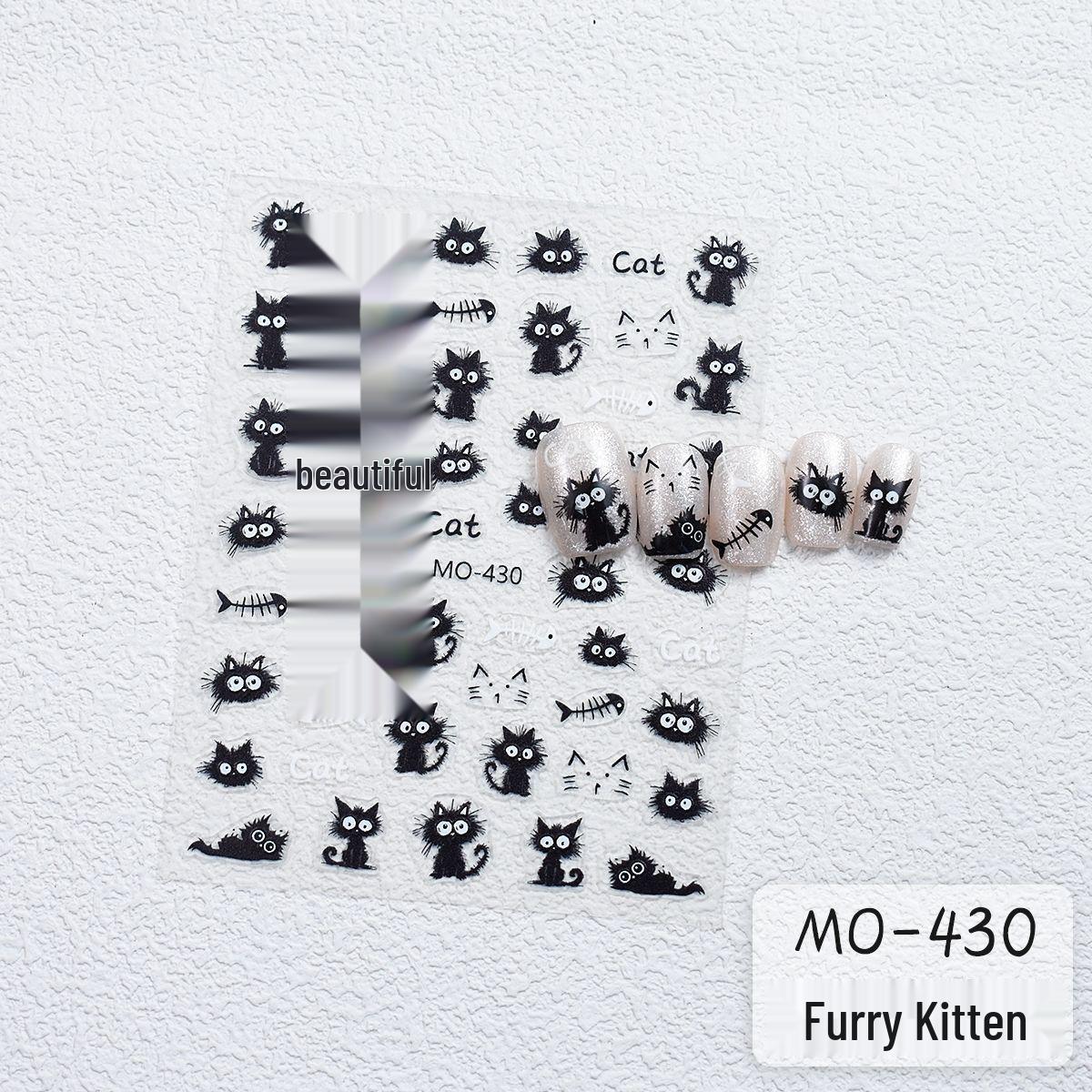

Fluffy Cat Nail Art Stickers: Black & White Adhesive, Cute DIY Decor Cute Cat